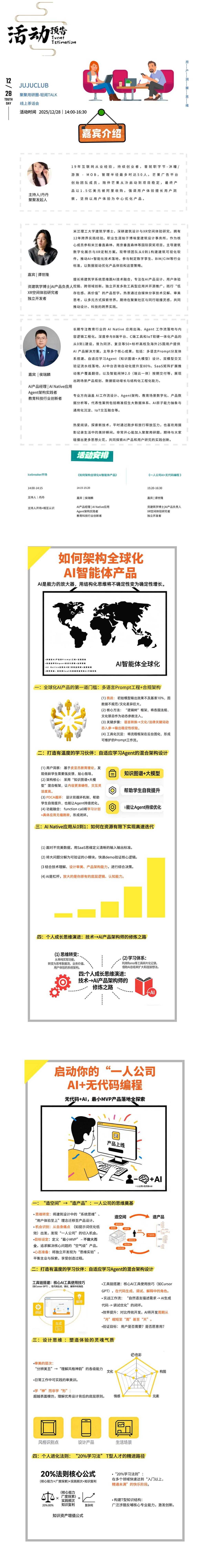 话题一:启动你的“一人公司”:无代码+AI,最小MVP产品落地全探索
话题二:如何架构全球化的AI智能体产品